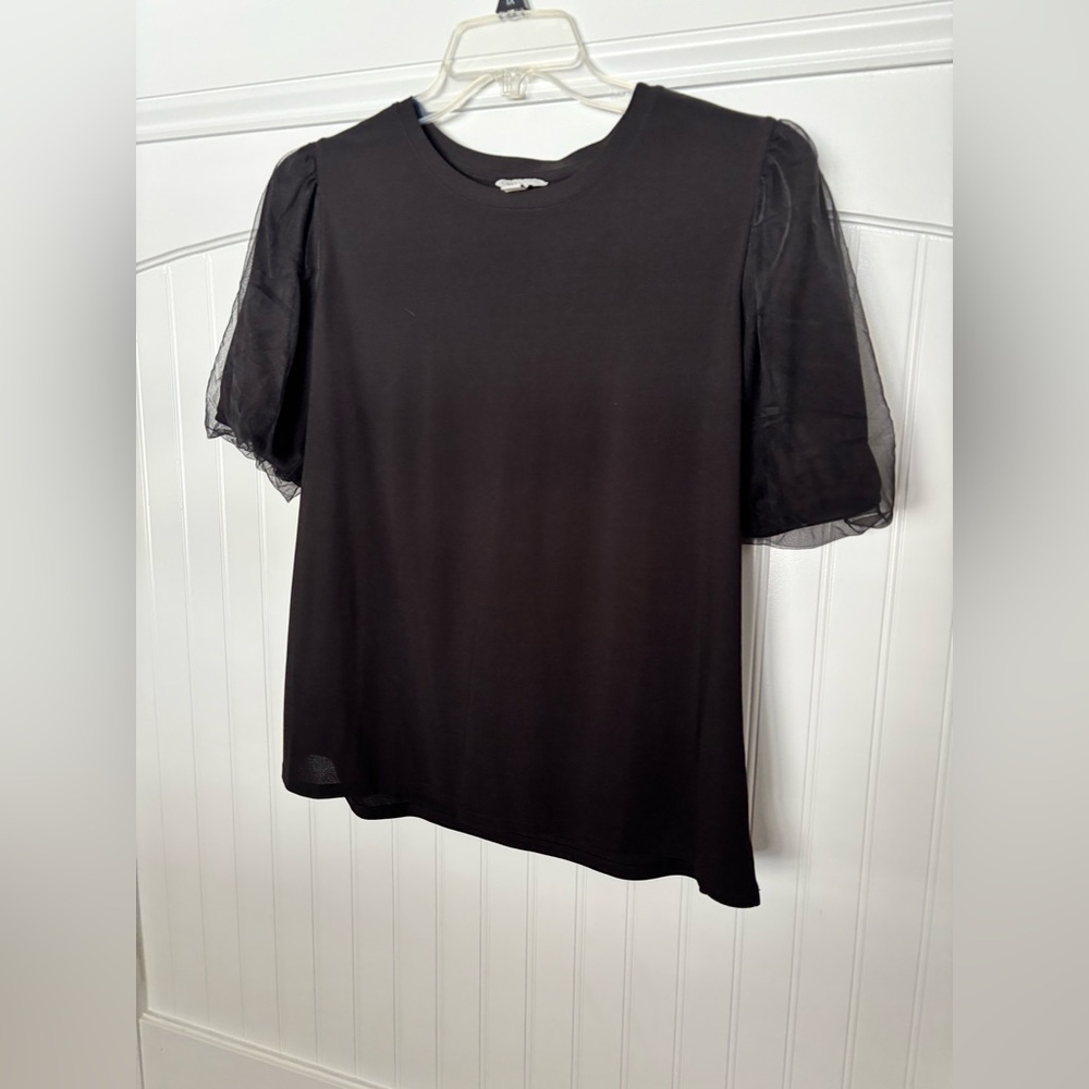 Cato Black Top with Sheer covered Sleeves